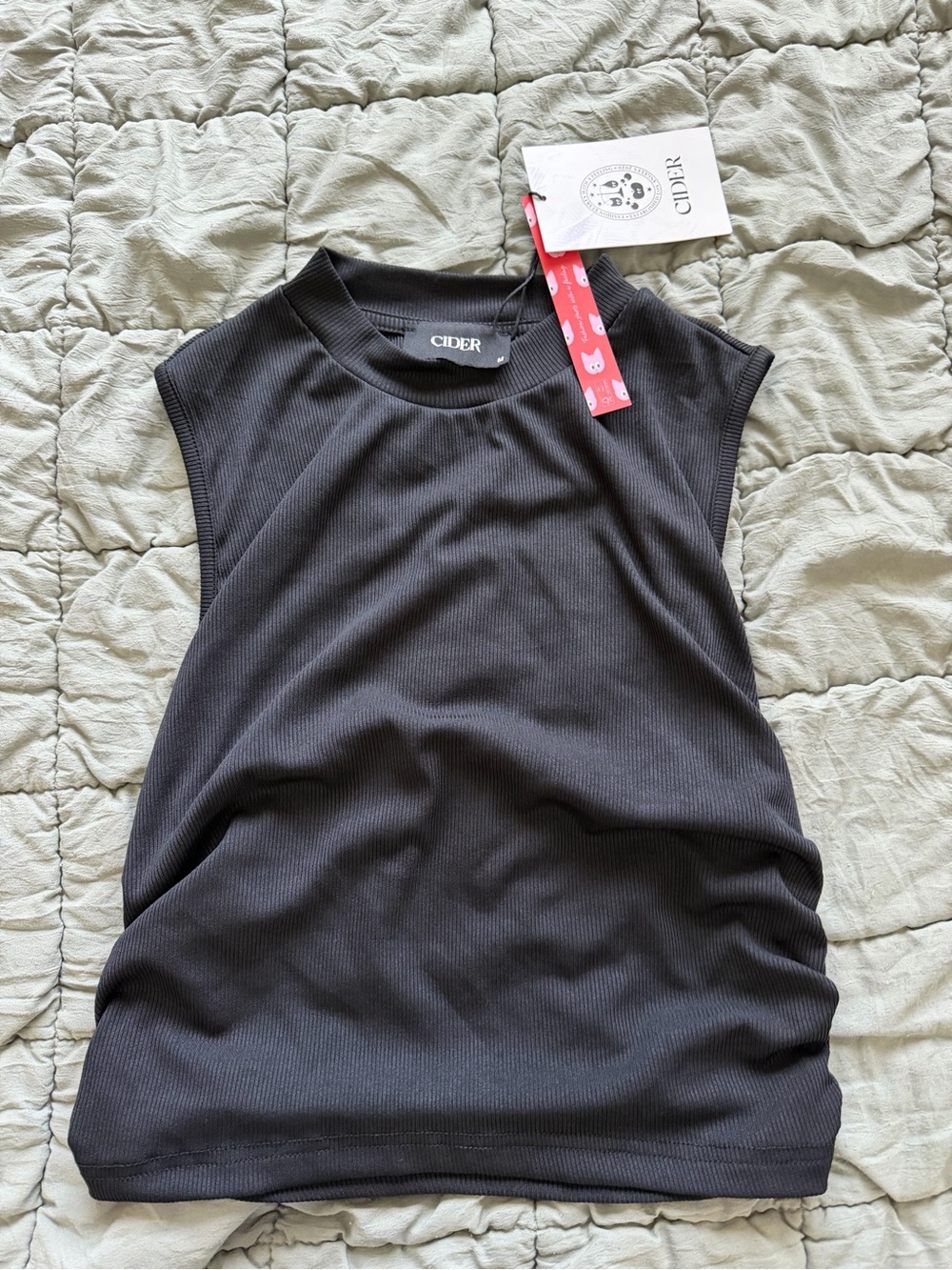 Cider Black Ribbed High-Neck Tank